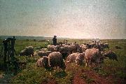Cornelis Van Leemputten Landschap met herder en kudde schapen painting